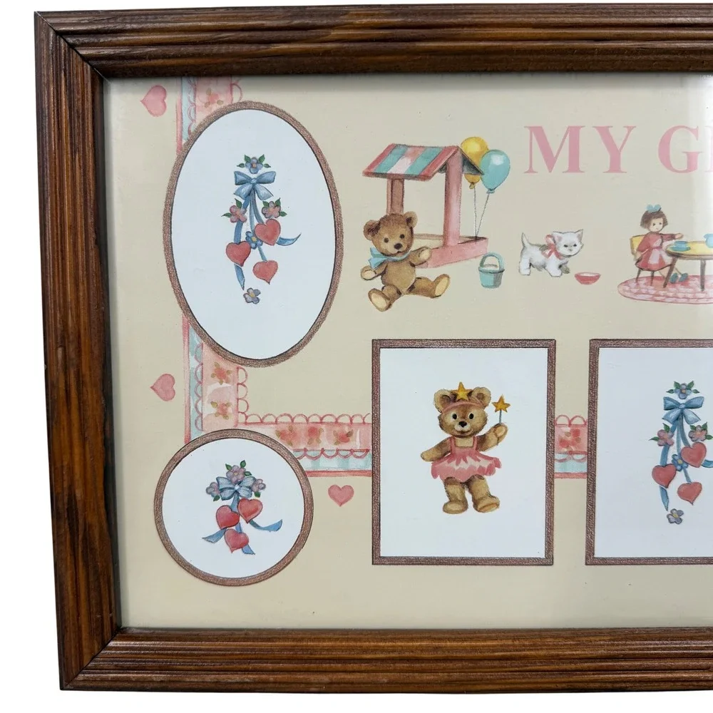 Vintage My Girl Teddy Bear Nursery Wall Art Wood Frame Glass Storybook Decor
